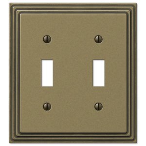 Amerelle Decorative Wallplates - Steps - Double Toggle Wallplate in Rustic Brass