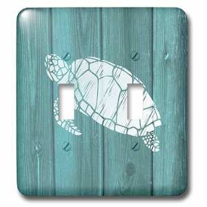 Jazzy Wallplates - Wallplate With Turtle Stencil In White Over Teal Weatherboard (Not Real Wood)