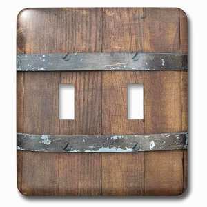Jazzy Wallplates - Wallplate With Image Of A Wooden Barrel, Metal Bands. Closeup View. Wooden Texture