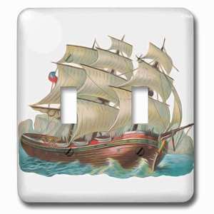 Jazzy Wallplates - Wallplate with Vintage Antique Pirate Style Ship Nautical Illustration