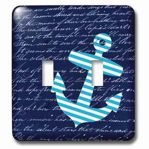 Jazzy Wallplates - Wallplate with Blue and white striped anchor on black with vintage handwriting sailor stripes nautical design