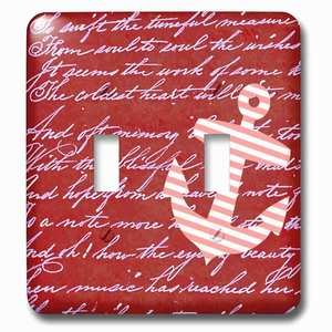 Jazzy Wallplates - Wallplate with Red and White Stripes anchor on handwritten vintage burgundy striped sailor nautical design