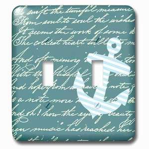 Jazzy Wallplates - Wallplate with Turquoise anchor with teal blue background and handwriting trendy striped sailor nautical design
