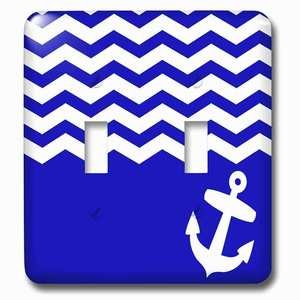 Jazzy Wallplates - Wallplate with Navy blue and white chevron with nautical anchor sailor zig zag pattern waves sea ocean zigzags