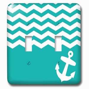 Jazzy Wallplates - Wallplate with Turquoise and white chevron with nautical anchor sailor zigzag pattern waves teal blue green
