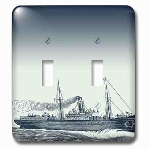 Jazzy Wallplates - Wallplate with Blue Vintage Ship nautical theme art