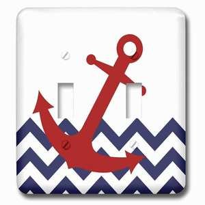 Jazzy Wallplates - Wallplate with Red Nautical Boat Anchor on Chevron Pattern