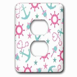 Jazzy Wallplates - Wallplate with Girly Nautical Print White Pink and Aqua Blue