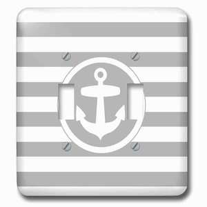 Jazzy Wallplates - Wallplate with Nautical anchor circle design on grey and white striped Gray Stripes