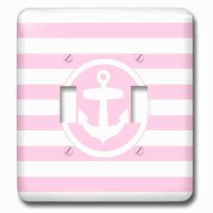 Jazzy Wallplates - Wallplate with Nautical anchor circle on light pink and white stripes Girly Striped