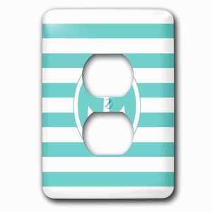 Jazzy Wallplates - Wallplate with Nautical anchor circle on turquoise and white stripes aqua teal
