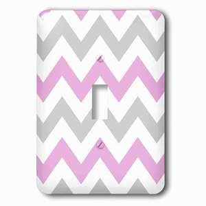 Jazzy Wallplates - Wallplate with Pink and Grey Chevron zig zag pattern white pastel zigzag stripes