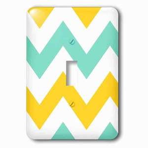 Jazzy Wallplates - Wallplate with Big Yellow and Teal Chevron zig zag pattern turquoise zigzag stripes