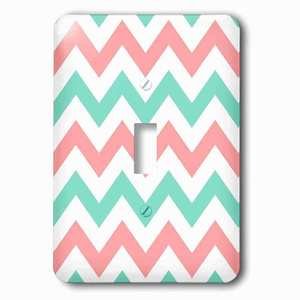 Jazzy Wallplates - Wallplate with Coral pink and Turquoise Chevron zig zag pattern teal zigzag stripes