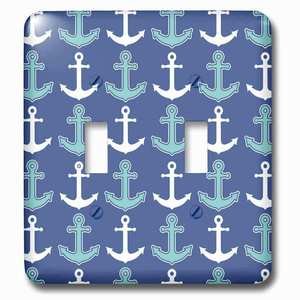 Jazzy Wallplates - Wallplate with Anchor Pattern Navy Blue and Aqua