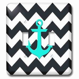 Jazzy Wallplates - Wallplate with Aqua blue anchor with black and white chevron pattern