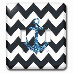 Jazzy Wallplates - Wallplate with Blue glittery anchor with black and white chevron