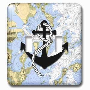 Jazzy Wallplates - Wallplate with Print of Boston Harbor With Black Anchor