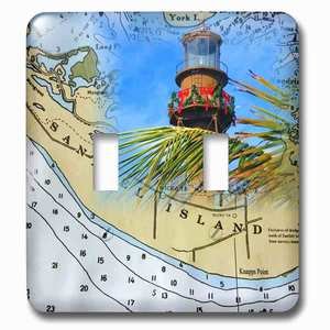 Jazzy Wallplates - Wallplate with Print of Sanibel Nautical Chart With Real Lighthouse