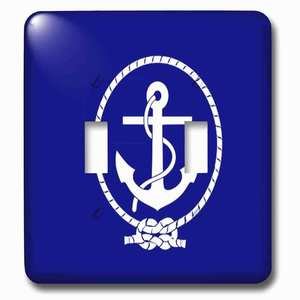 Jazzy Wallplates - Wallplate with Print of White Anchor And Rope On Navy Blue