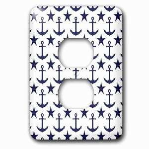 Jazzy Wallplates - Wallplate with Navy Blue and White Anchor and Nautical Star Pattern