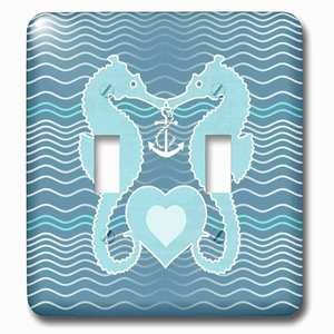 Jazzy Wallplates - Wallplate with Pretty Seahorses holding Anchor with Hearts over Wavy Lines Background