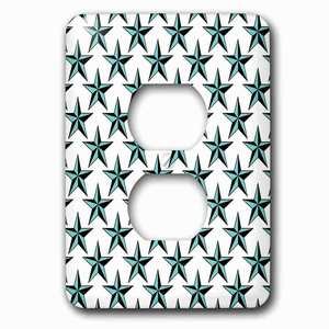 Jazzy Wallplates - Wallplate with Nautical Stars Pattern in Teal and Black over White Background