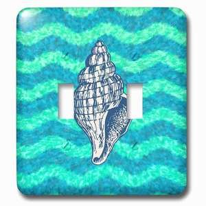 Jazzy Wallplates - Wallplate with Nautical Theme Shell Illustration on Wavy Blue Green Background