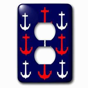 Jazzy Wallplates - Wallplate with Image of Red And White Anchors In Rows On Navy Blue