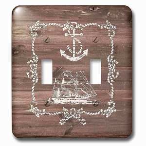 Jazzy Wallplates - Wallplate with White Ship Anchor and Rope on Brown WeatherboardNot Real Wood