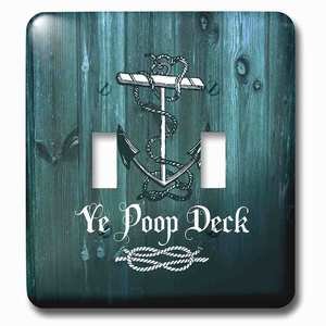 Jazzy Wallplates - Wallplate with Poop Deck-White Anchor and Text on Blue Weatherboardnot real wood
