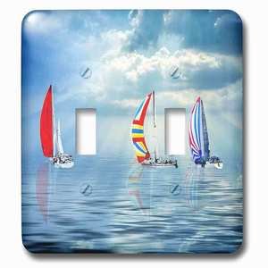 Jazzy Wallplates - Wallplate with Colorful Sailboats on a Calm Ocean Nautical Sailing Theme