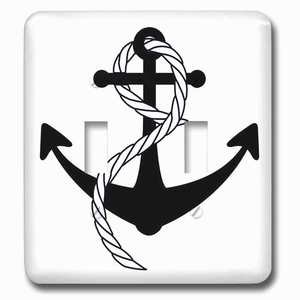 Jazzy Wallplates - Wallplate with Large Anchor With Navy Blue Rope