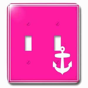 Jazzy Wallplates - Wallplate with Contemporary Stylish Nautical White Sailing Anchor in Corner on Hot Pink with white border