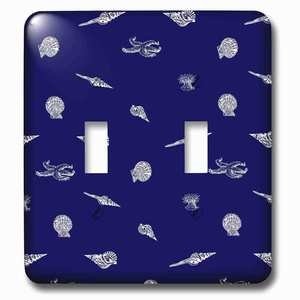 Jazzy Wallplates - Wallplate with Contemporary Nautical Navy Blue and White Seashell and starfish pattern vintage beach seashells