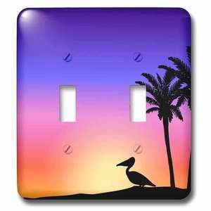 Jazzy Wallplates - Wallplate with Tropical Palm Trees and Pelican Silhouette at Sunset Beach Nautical Seaside Scene