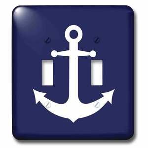 Jazzy Wallplates - Switch Plate With Navy Blue And White Nautical Anchor Design