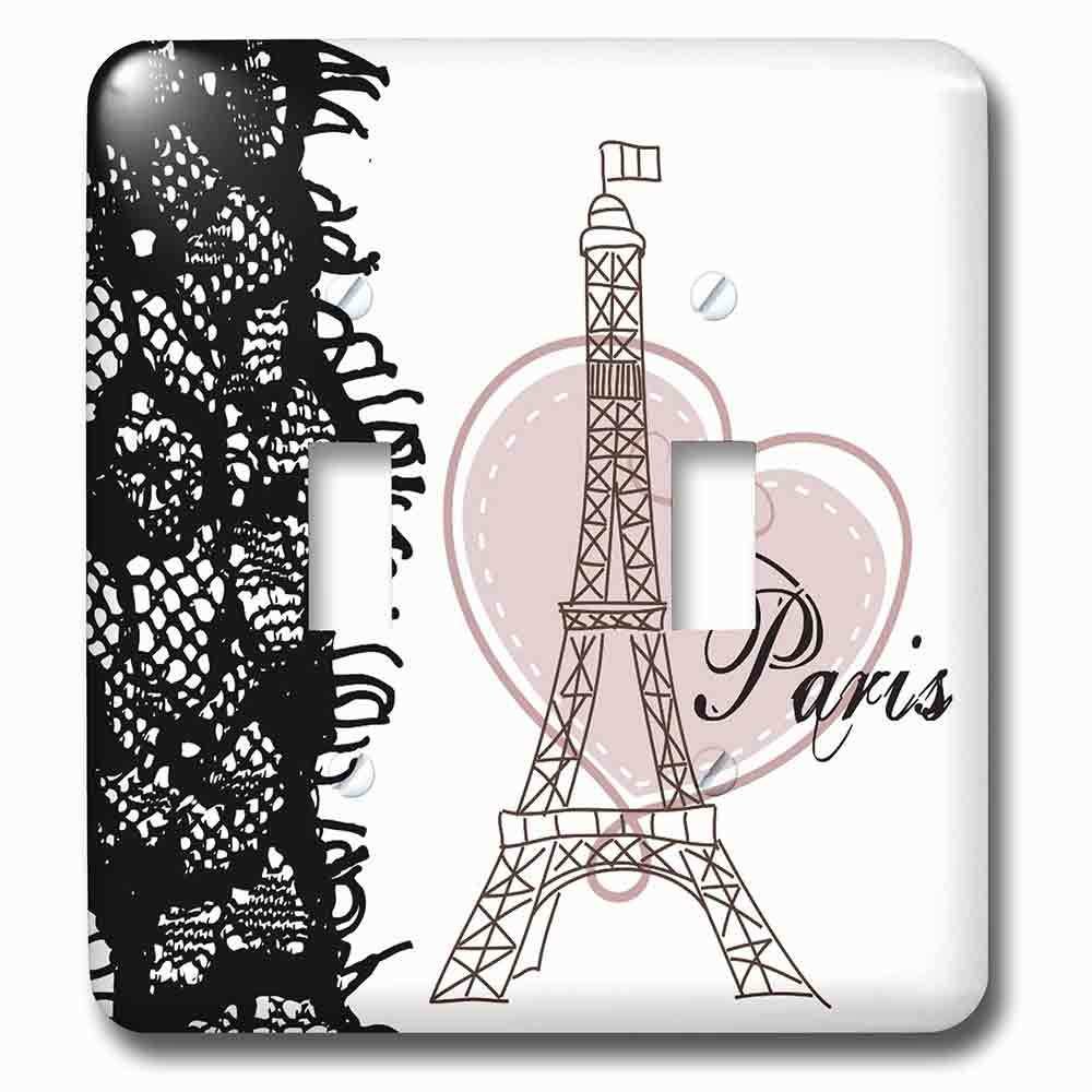 Double Toggle Wallplate With Paris Eiffel Tower With Heart And Black Lace