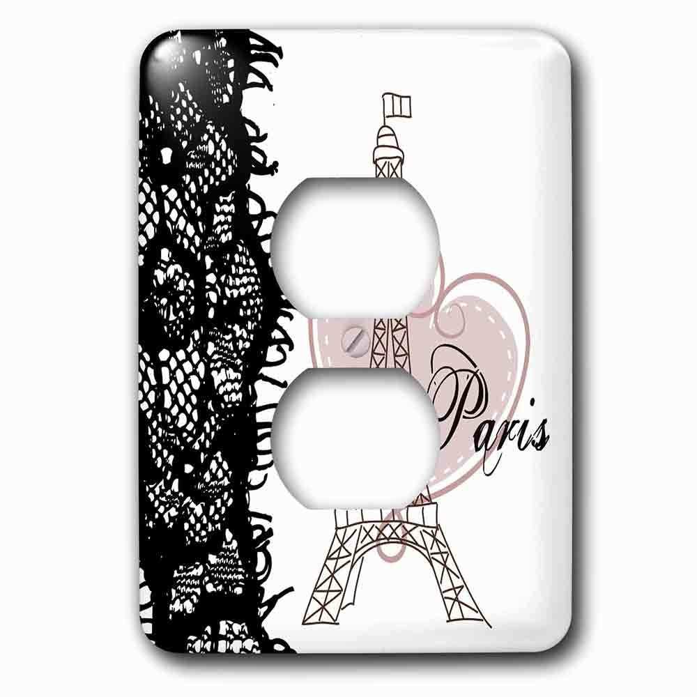 Single Duplex Outlet With Paris Eiffel Tower With Heart And Black Lace