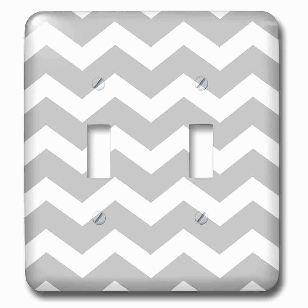 Double Toggle Wallplate With Gray And White Zig Zag Chevron Pattern. Light Grey Silver Zigzags