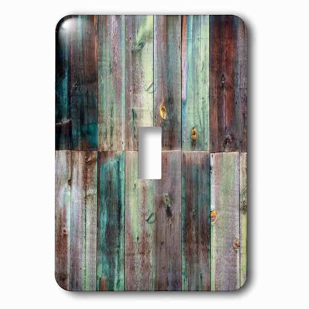 Single Toggle Wallplate With Photograph Of Turquoise And Brown Distressed Wood