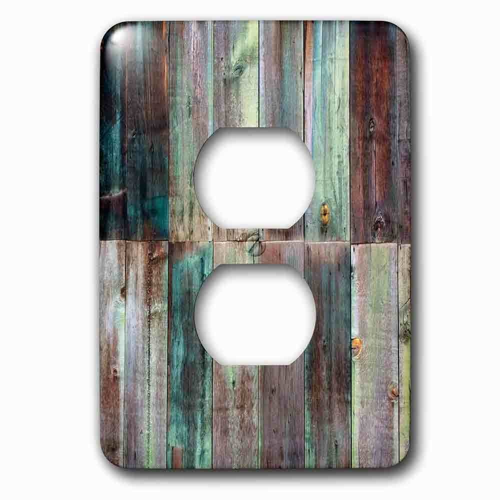 Single Duplex Outlet With Photograph Of Turquoise And Brown Distressed Wood