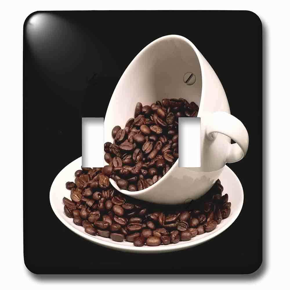 Double Toggle Wallplate With Photograph Of A Coffee Cup Full Of Coffee Beans Spilling Over