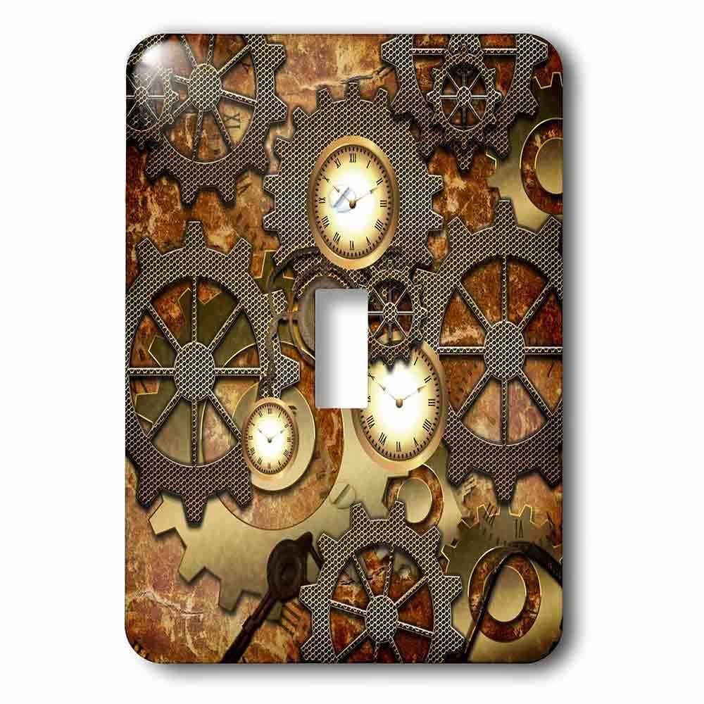 Single Toggle Wallplate With Steampunk Clocks Gears In Golden Design