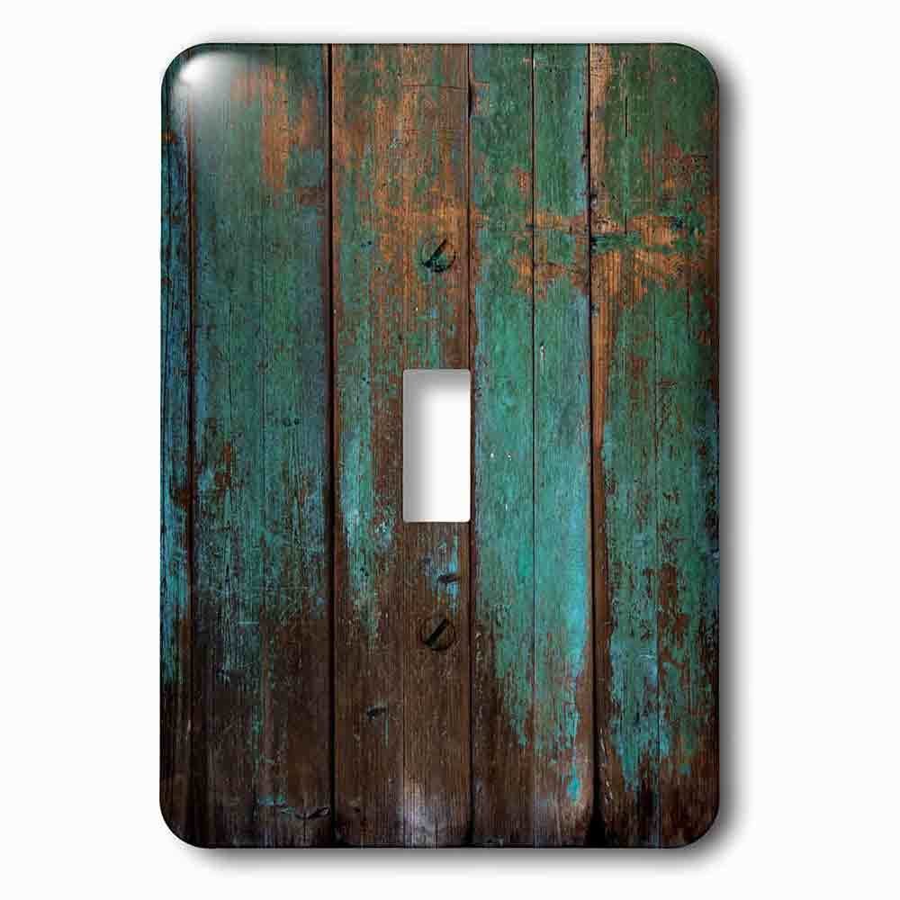 Single Toggle Wallplate With Teal Distressed Country Wood Effect