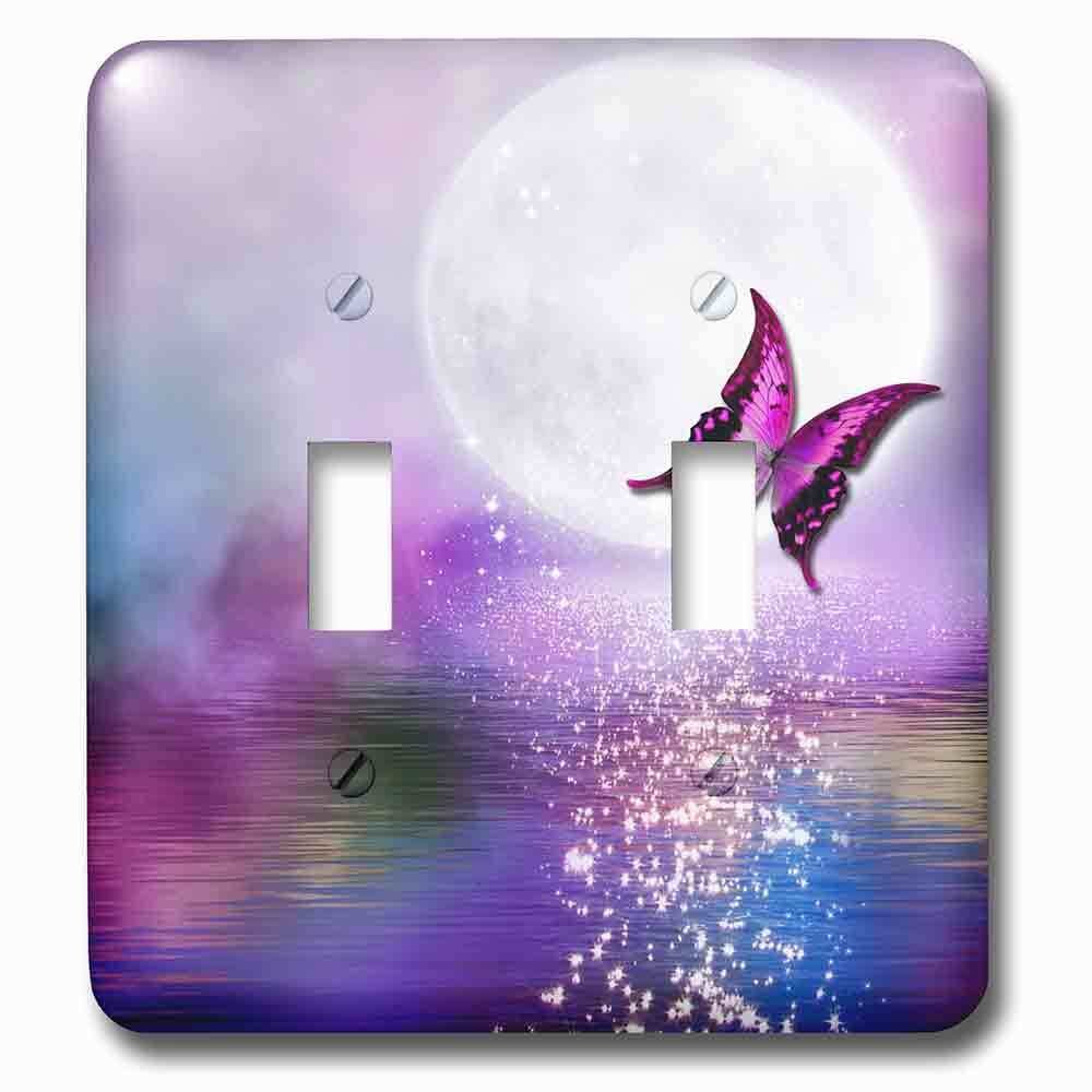 Double Toggle Wallplate With Purple Lake In The Moonlight With Butterfly