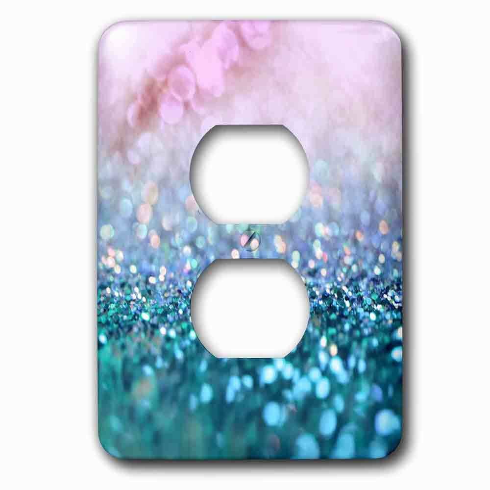 Single Duplex Outlet With Sparkling Teal Blue Luxury Shine Girly Elegant Mermaid Glitter