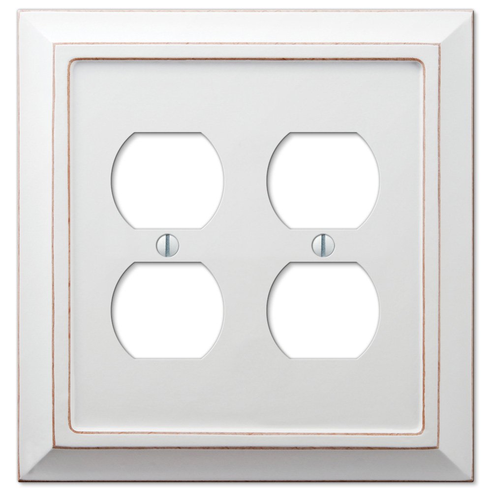 Wood Double Duplex Wallplate in Distressed White