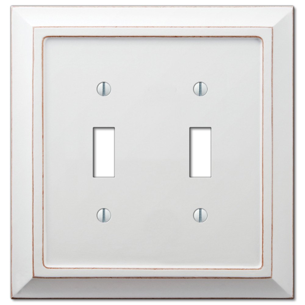 Wood Double Toggle Wallplate in Distressed White