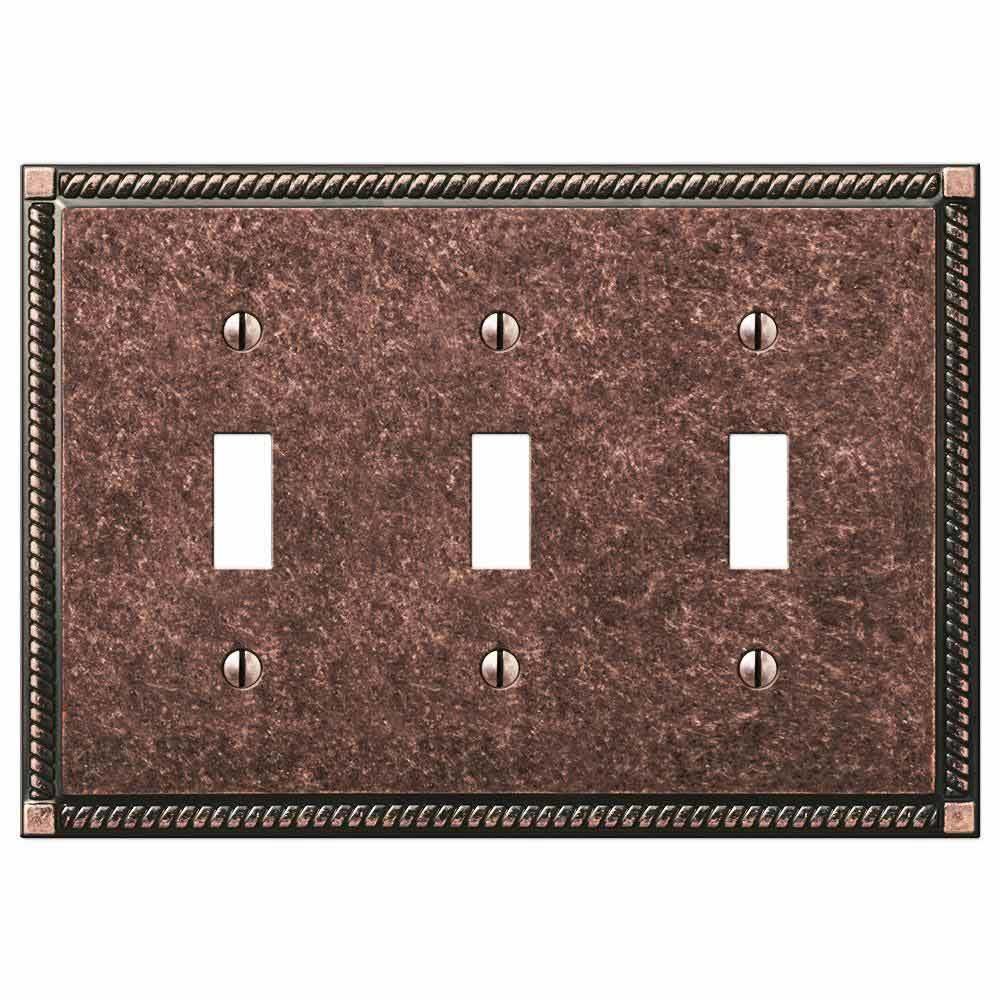 Triple Toggle Wallplate in Tumbled Aged Bronze